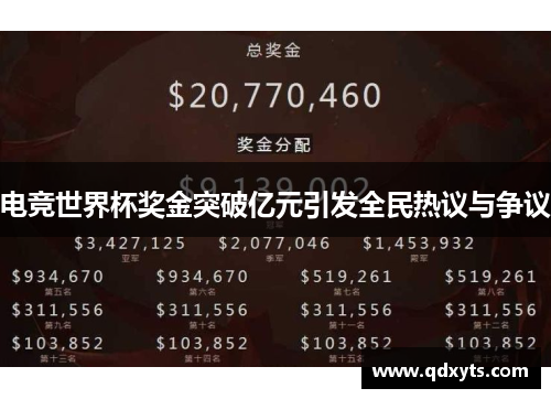 电竞世界杯奖金突破亿元引发全民热议与争议